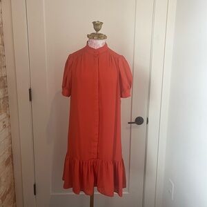 NWT Cece Women's Open Collar Hidden Placket Dress